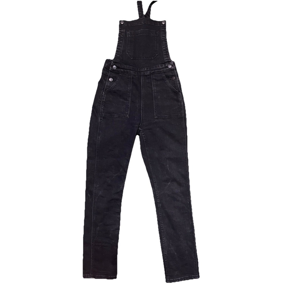 BRANDY MELVILLE Uma Overalls Slim Fit Cross Strap Washed Denim Black Size XS